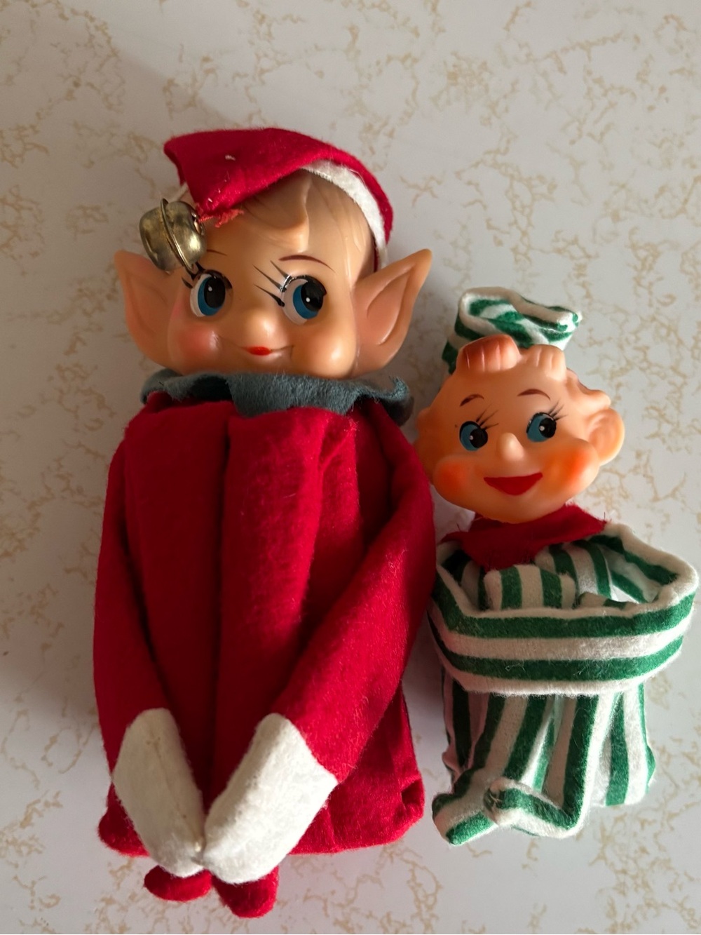 2 Vintage pixie elf shelf huggers Rubber head from Japan 9” and 14”.